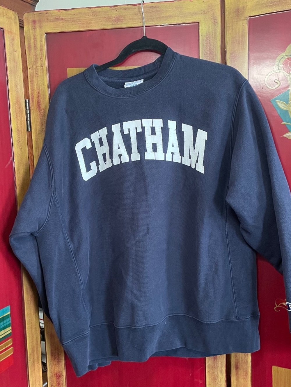 Vintage Y2K 90s Champion Reverse Weave Sz L Chatham Crewneck Pullover Navy Blue